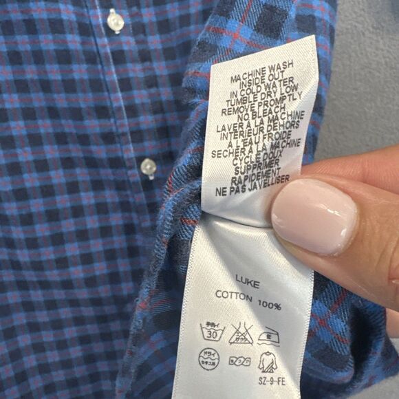 Frank & Eileen Luke Italian Flannel Button Up Shirt Size M Blue Plaid Cotton - Picture 9 of 9